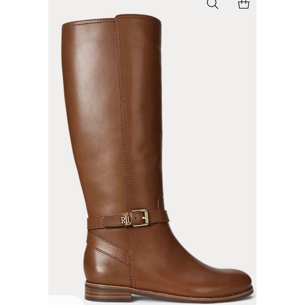 Lauren Ralph Lauren Brooke II Tall Calfskin Boot Polo Tan Size 8.5